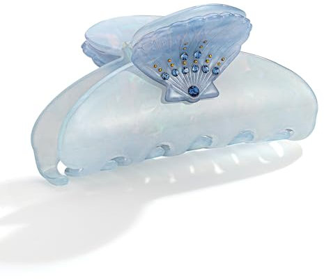 LILIE&WHITE Pince Cheveux Femme Coquillage Strass Bleu – Barrette Crabe Résine Nacrée Antidérapante, Accessoire Coiffure Été Fait Main Cadeau Hypoallergénique