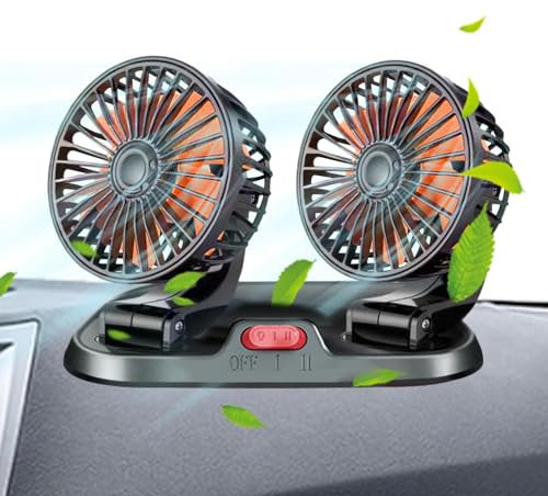 Yulokdwi Autofans, Ventilator für Auto,12V/24V Doppelkopf-Fahrzeugventilator | USB-Lüfter für Armaturenbrett, um 360 Grad drehbarer LKW-Lüfter, Auto-Innenraumzubehör, passend für Limousine, SUV,