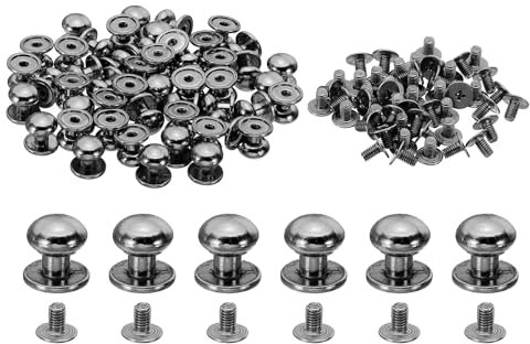 PATIKIL 10mm Tachuelas para Ropa, 50 Juegos de Tachuelas y Puntas Remaches de Cuero Conos Puntas Botón Cabeza Tornillo de Metal Postes para Manualidades de Cuero, Negro