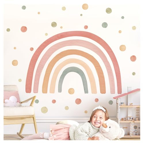 Little Deco Wandaufkleber Kinderzimmer Regenbogen Wandtattoo Boho Punkte Wasserfarben Aquarell Wandsticker Babyzimmer Schlafzimmer Deko DL5086-02