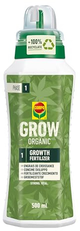 COMPO Organic Crecimiento Fase 1, Fertilizante vegetativo, 500 ml | Estimula el crecimiento vegetativo en la primera fase del cultivo, nutrientes orgánicos certificados eco