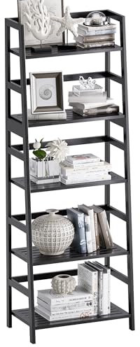 vovala Scaffale a scala, libreria a 5 piani, libreria in bambù per uso intensivo, scaffale di legno aperto indipendente, espositore moderno per soggiorno, ufficio, bagno, camera da letto, Nero