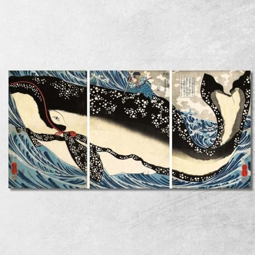 Miyamoto No Musashi Attack The Riesigen Wal Utagawa Kuniyoshi, ukn24 Bild auf Leinwand, Fine Art, gerahmt, fertig zum Aufhängen, 100 x 50 cm