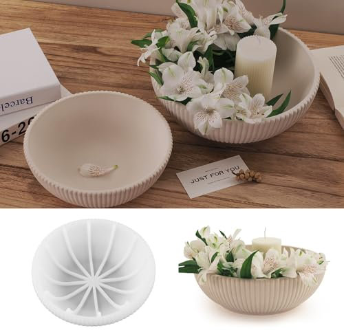 Silikonform Schale 20cm Silikonform Tablett, Epoxidharz Formen Silikon, Silikonform Schale Resin Gestreifte Groß Rund Tablett für Aromatherapie-Kerzen Teetablett Lagerbehälter Basteln DIY