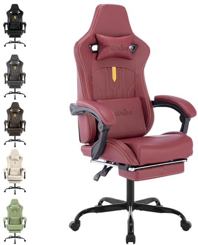 SUKIDA Gaming Stuhl Computerstuhl Ergonomischer Gaming Chair mit Fußstütze Bürostuhl Ergonomischer Computerstuhl mit Lendenwirbelstütze Rot