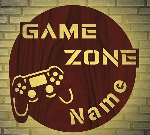 WALUNA® Gaming Geschenk Led für Gamer Game Zone Modernes Geburtstagsgeschenk Deko Zubehör für Gaming Zimmer - RGB Gaming USB personalisiert mit Name Deko in 12 Holzfarben (G01)