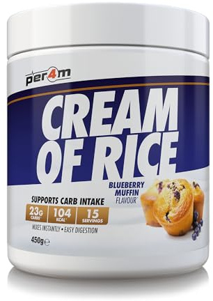 Per4m Protein Cream of Rice | Easy-to-Digest Complex Carbohydrate | Gluten-Free, Plant-Based Smooth Rice Porridge | Ideal Pre- or Post-Workout (450g (Pack of 1), Blueberry Muffin)
