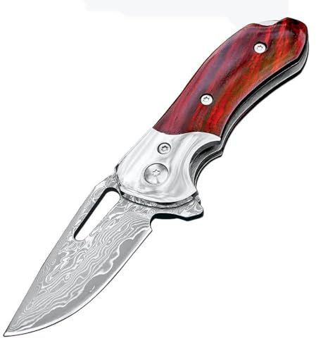 Joa Taschenmesser Damast klappmesser Holzgriff 5.2cm Damaststahl mini Edc tanto