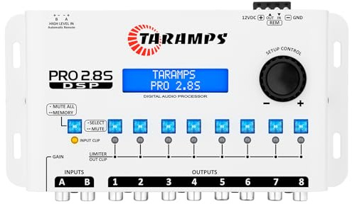 Taramps Pro 2.8S White DSP Crossover Full Digital Signal Audio Processor and Equalizer with sequencer 15-Band Graphic Equalization 12 preset EQ 2-Channel in and 8-Channel Out Car Audio System