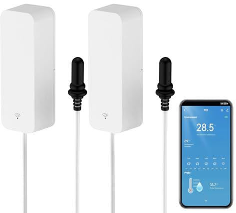 Termómetro e higrómetro Smart con sonda,medidor de temperatura humedad para acuarios WiFi con monitorización remota de app,sensor de termómetro para interiores de refrigeradores,compatible Alexa.2PCS
