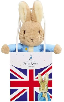 Rainbow Designs Peter Rabbit Soft Toy in Union Jack Bag - Charming Teddy with Blue Jacket - Delightful Plush Toy Companion for Story Time & Garden Adventures