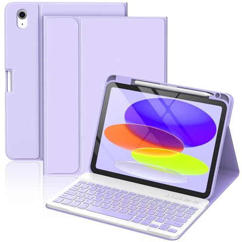 CC Store Keyboard Case for iPad A16 11th Generation 2025/10th 2022 (11/10.9 inch), for iPad 11/10 Gen Keyboard Case with Wireless Detachable Rechargeable Bluetooth Keyboard & Pencil Holder, Purple