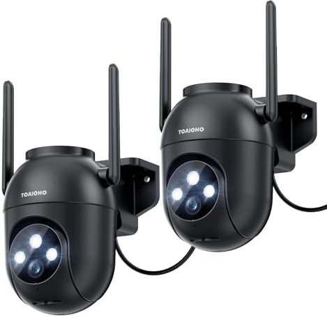 2 Piezas Camara Vigilancia WiFi Exterior: 5MP Camaras Vigilancia Domicilio WiFi Exterior 2,4/5Ghz Alarmas para Casa Camara 360° PTZ Videocamara Automático Grabación 24/7 Visión Nocturna Color Negro