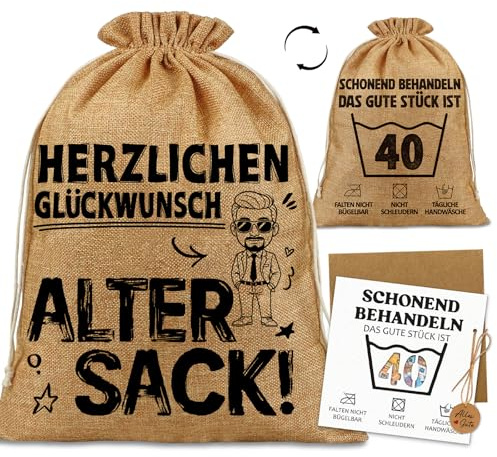 Geschenk 40 Geburtstag Mann-Jutebeutel Herzlichen Glückwunsch,alter Sack! | Lustiges Geschenkbeutel mit Geldgeschenke Geburtstagskarte 40–Witziges Geschenke für 40. Geburtstag Mann (40x30 cm)