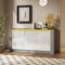 Jaxenor Hochglanz-Sideboard Wohnzimmer mit 3 Türen, Modern Wohnzimmerschrank mit LED-Licht, Esszimmerschrank für Wohnzimmer, Esszimmer & Flur, Griffloses Design, Weiß und Grau