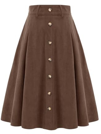 Bbonlinedress Jupe Femme Longue Hiver Élégante Taille Haute Jupe Vintage Maxi en Velours Côtelé Jupe A-Ligne Casual avec Poches Brown XL