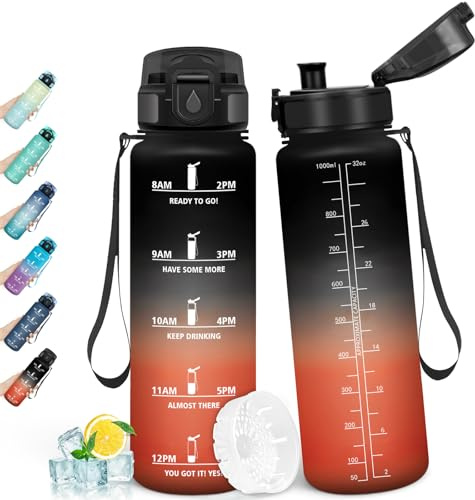 HoneyHolly Trinkflasche 1L, Auslaufsicher mit Zeitmarkierung, Wasserflasche, Sportflasche mit Filter, Trinkflasche Kohlensäure Geeignet, Flasche, Wasserflasche Sport für Outdoor, Fahrrad, Fitness