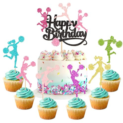 25Stk Cheerleader Geburtstag Kuchen Dekor Colored Cheerleader CupCake Topper Farbige Gymnastik Mädchen Kuchen Dekorationen für Fitnessstudio Bewegung Wettbewerb Bewegung Party Dekorationen