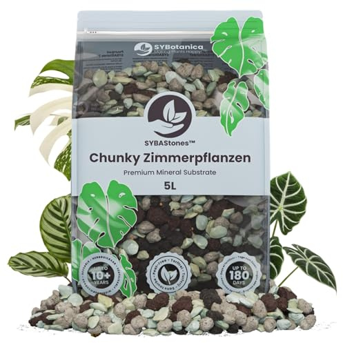 Sybotanica - Chunky Zimmerpflanzen Mineral-Mix - 5L - SYBAStones Mineralisches Substrat - 100% frei von Trauermücken - Hält jahrelang - ~180 Tage Pflanzennahrung - Für Zimmerpflanzen-Fans