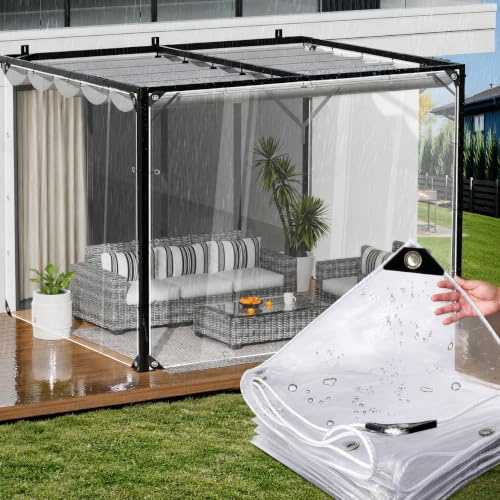 2x3M Heavy Duty Clear Tarp Waterproof 300g/m²,Extra Thick Transparent Vinyl Tarpaulin for Rain Protection,Tear-Proof Plastic Cover with Grommets for Greenhouse,Patio,Garden,Summer Storm Shield