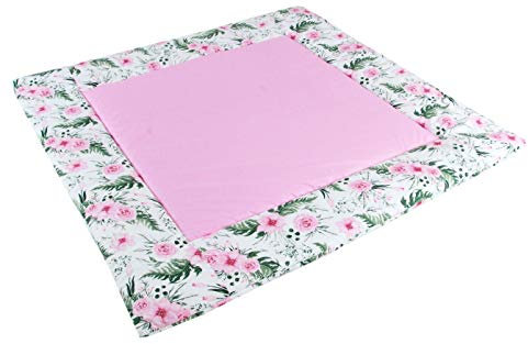 BABYLUX Spieldecke Patchwork KRABBELDECKE 110 x 110 cm Kinderdecke Baby Decke (2. Bluten - Rosa)