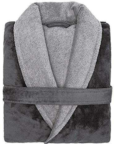 LOOKS by Wolfgang Joop Bademantel M, Bademantel Unisex Frottee, Morgenmantel grau mit Schalkragen, hochwertige Baumwollmischung