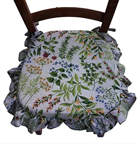mauro stuhlkissen Küchenkissen Mit Rüschen 6er Set für Küchenstühle – Schwerer Baumwollstoff – mit Bindebändern – mit Reißverschluss – Größe 39 x 39 cm + Rüschen