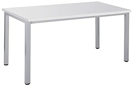Bürotisch Schreibtisch Besprechungstisch graues Tischgestell quadratische Beine | PC-Tisch Arbeitstisch Konferenztisch Computertisch Homeoffice-Tisch Businesstisch Weiß, B 80 x T 80 x 77,5 cm