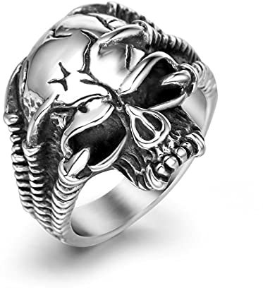 Beydodo Herren Ringe Edelstahl, Männer Ring Biker Totenkopf Freundschaftsring Ring Personalisiert Silber Gr.65 (20.7)