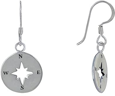 LES POULETTES BIJOUX - Orecchini Argento 925 Medaglia Rotonda Rosa dei Venti Traforato