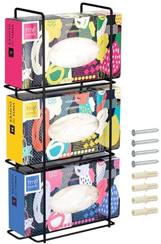 FMP Brands Triple Glove Holder for Wall Mount, Wire Rack Disposable Napkin Gloves Box Holder, Black Durable Metal Organizer Glove Dispenser for Food Service, Lab, Office, Home, and Garage