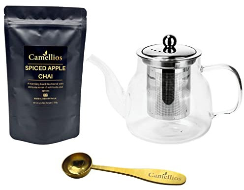 Loose Leaf Tea Set, Gift Set with Heat Resistant Teapot, Tea Measuring Spoon, 100g Loose Leaf Tea, Camellios (Spiced Apple Chai)