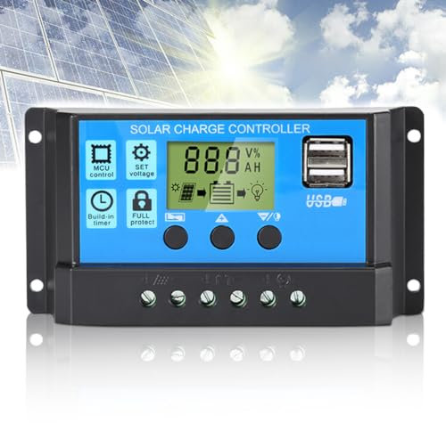 Anern 30A PWM Controlador De Carga Solar 12V/24V Controlador de Carga Solar Carga de Regulación con Pantalla LCD y Doble Puerto 5V USB Regulador Solar