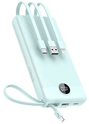 Batterie Externe 20000mAh avec Câbles Intégrés VEEKTOMX Power Bank USB C Portable Charger Battery Pack avec 5 Sorties & 2 Entrées Phone Chargeur, pour iPhone/Samsung/Tablette etc (Bleu)