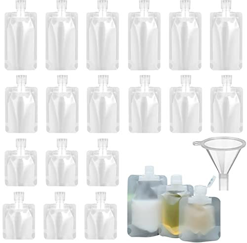 Travel Fluid Makeup Packing Bags,18PCS Portable Lotion Sub-Packaging Pouches for Toiletries(30ml/50ml/100ml) with a Funnel,Transparent Refillable Empty Squeeze Pouch for Face Cream Shampoo Hand Soap