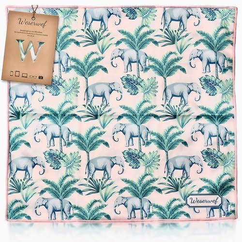 WESERWEF Design Microfiber Glasses Cleaning Cloth, Premium Cleaning Cloths for Spectacles, Lens, Screens, Tablets, Eyeglasses, 12 x 12, Ultra-Soft & Scratch-Free (elephant)
