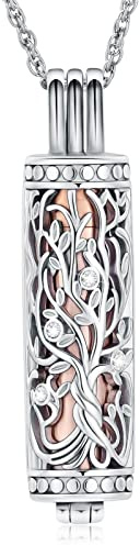 shajwo Collier funéraire cylindrique arbre de vie pour homme et femme avec pendentif en forme de fiole funéraire