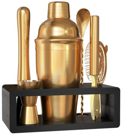 Highball & Chaser Ensemble shaker à cocktail : kit de barman pour la maison, le bar, la mixologie, le bar à cocktail avec e-book avec 30 recettes (or antique)