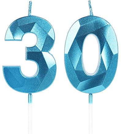 Yiran Geburtstagskerzen Zahlen 30, 5cm 3D Blau Geburtstagskerzen, Kerzen Geburtstag, Geburtstag Kerzen, Tortendeko Geburtstag, Kuchendeko Geburtstag, Geburtstagskerzen für Geburtstagsdeko, Nummer 30