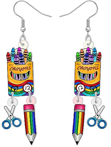 NEWEI Spaß Lehrer Ohrringe Zurück Zu Schule Anhänger Buch Apfel Schmuck Für Frauen Mädchen Kinder Bleistift Charms (Buntstift)