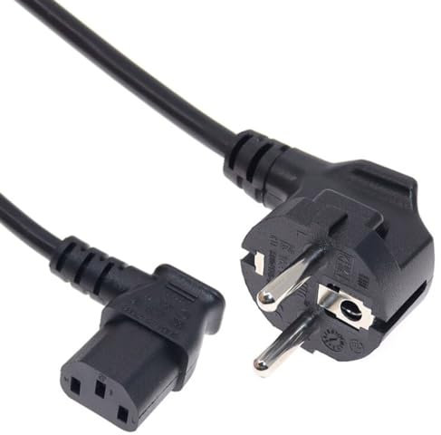 SHAFI® Kaltgerätekabel 3M Netzkabel 3 Polig - IEC Kabel C13 Buchse und 90° Schutzkontaktstecker Typ F CEE 7/7 - Euro Stecker Winkel Monitor Power Cable Beamer Drucker PSU PC Stromkabel - 3 Meter