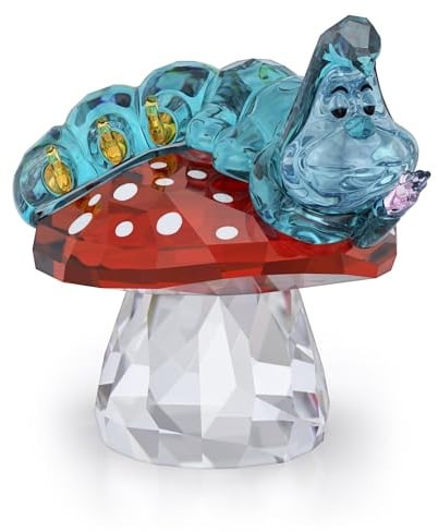 Swarovski Alice in Wonderland Blaue Raupe, Detailverliebte Raupe in Mehrfarbigem Kristall auf Einem Zauberpilz in Rotem und Klarem Kristall