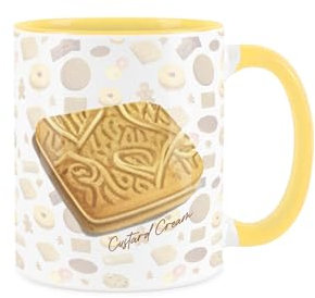 Purely Home Custard Cream Ceramic Mug - Novelty British Biscuits/Cookie Print - Tea Coffee Gift/Present Yellow Mug