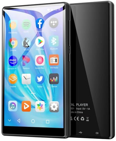 80GB MP3 Player with Bluetooth and WiFi, ZAQE 4.7 Full Touchscreen MP4 Mp3 Player with Spotify, Audible, Amazon Music, Android Music Player with Speaker, FM Radio, E-book, Up to 512 GB