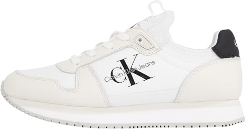 Calvin Klein Damen Runner Sneaker Sock Laceup aus Leder, Weiß (Bright White/Black), 38