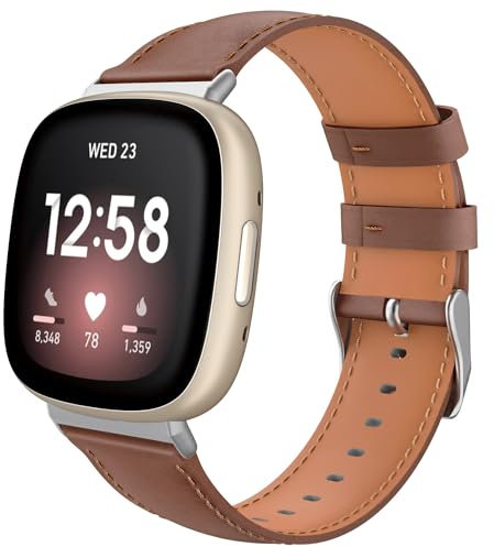 TiMOVO Cinturino di Scambio Compatibile con Fitbit Versa 4/Fitbit Versa 3/Fitbit Sense 2/Sense, Cinturino per Smartwatch in Pelle, Bracciale Orologio Regolabile per Uomini Donne, Marrone