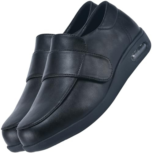 AEHO Scarpe Ortopediche Estive Donna Pianta Larga, Impermeabili in Pelle per Anziani, Comode, Nero, 41 EU