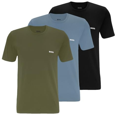 BOSS Herren Classic T-Shirts Kurzarm Shirts Pure Cotton Crew-Neck 3er Pack, Farbe:Mehrfarbig, Artikel:-990 Olive/Black/Blue, Größe:S