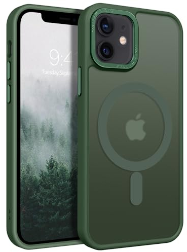 BENTOBEN Funda Magnética para iPhone 12 Mini 5,4'' Compatible con Magsafe y Carga Inalámbrica Carcasa Translúcida Mate Trasera Fina Híbrida Protección contra Caídas Resistente a Arañazos-Azul