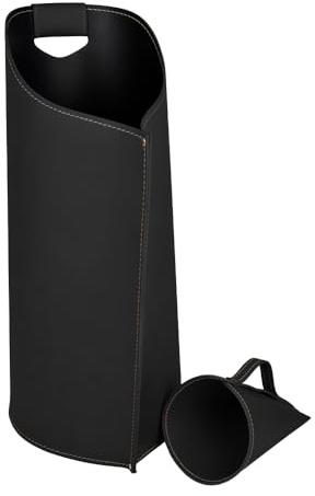 LIMAC Design SAPIR, originaler Pellet-Korb mit Schaufel für Pellets aus Leder, moderner Ofenpelletbehälter, Behälterpellet für Pelletkamin, hergestellt in Italien. (schwarz)